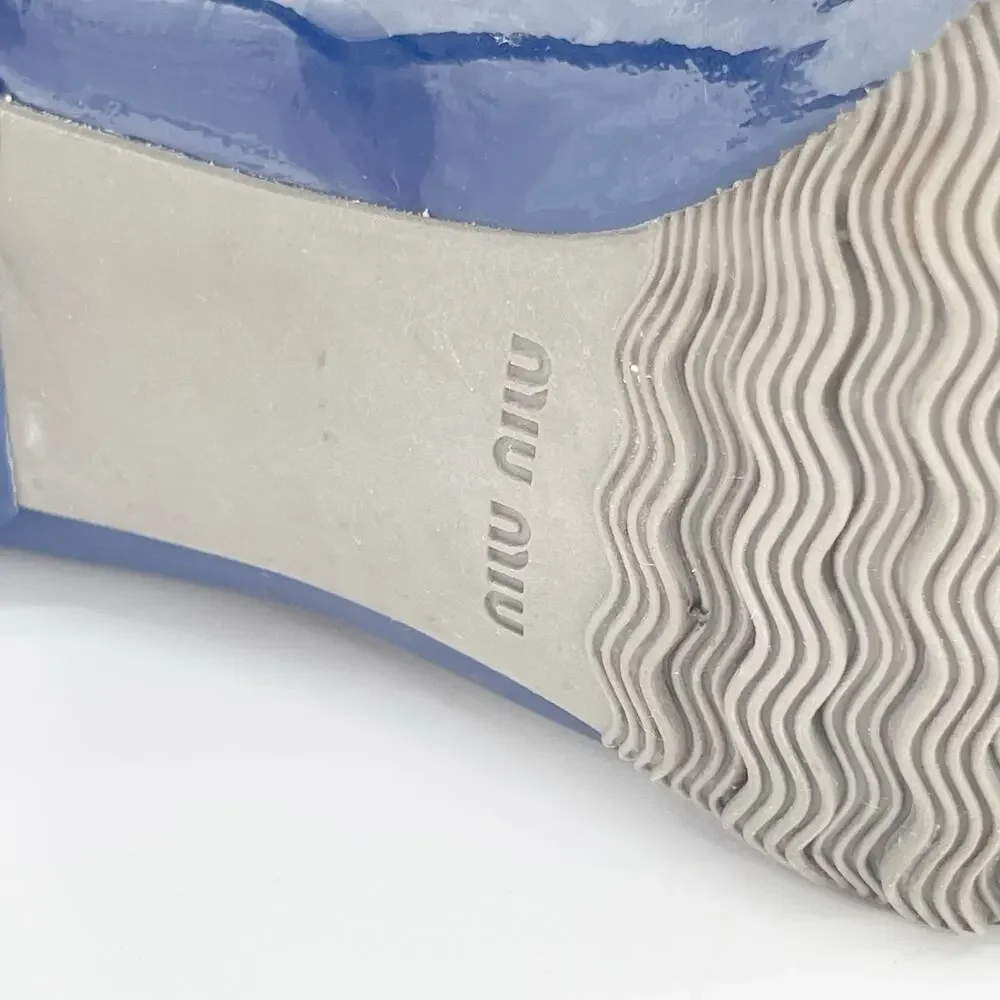Miu Miu F/W 2014 Blue Patent Wellington Rubber Cap Toe Heeled Rain Boots IT 36.5
